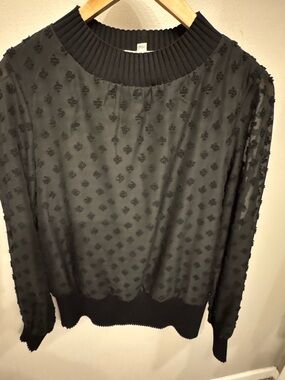 THML Textured Black Long Sleeve blouse